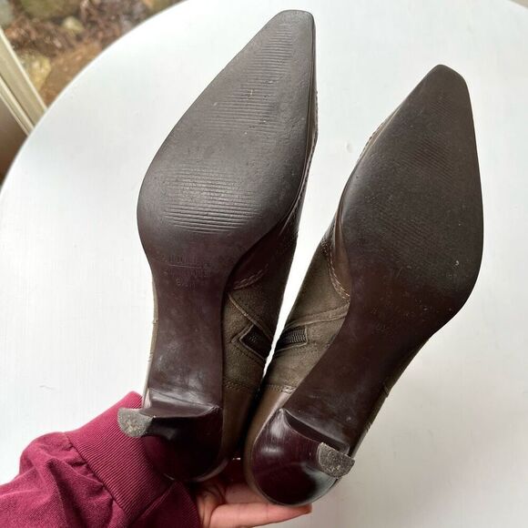 Audrey Brooke Camo Green Suede & Leather Kitten Heel Boots 8.5 - Picture 7 of 10